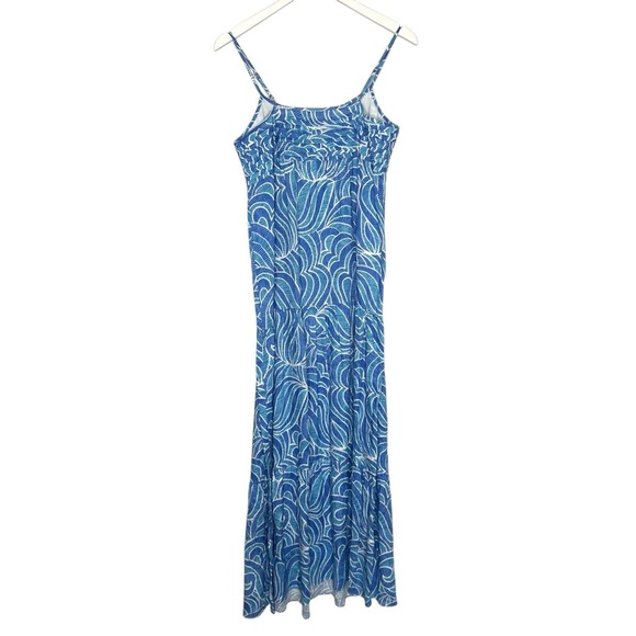 J McLaughlin Paris Linen Maxi Dress Geti Swirl Blue White Aqua Size S NEW - Picture 5 of 14